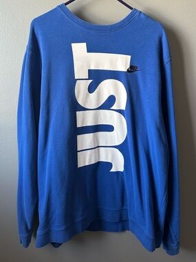 Nike Men’s Royal Blue Crewneck Sweatshirt with White 'JUST DO IT' Graphic